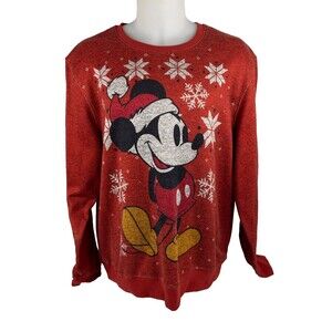 Disney Mickey Mouse Unisex 2XL Christmas Sweatshirt Santa Hat Snowflake